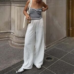 NWT Na-kd structured flowy white summer cotton pants EU40 L